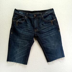 Antik Denim Shorts Mens 36x14 cutoff dark blue cotton hip‎ hop streetwear